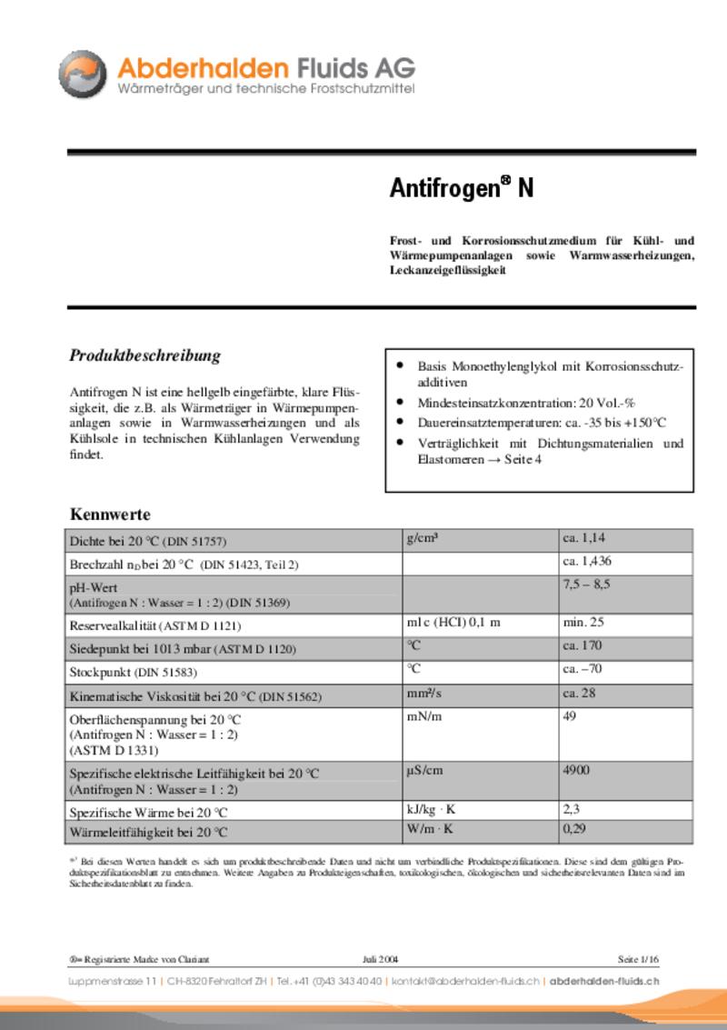 Frostschutzmittel Antifrogen(r) N, Universalfluid Maintenance Schweiz