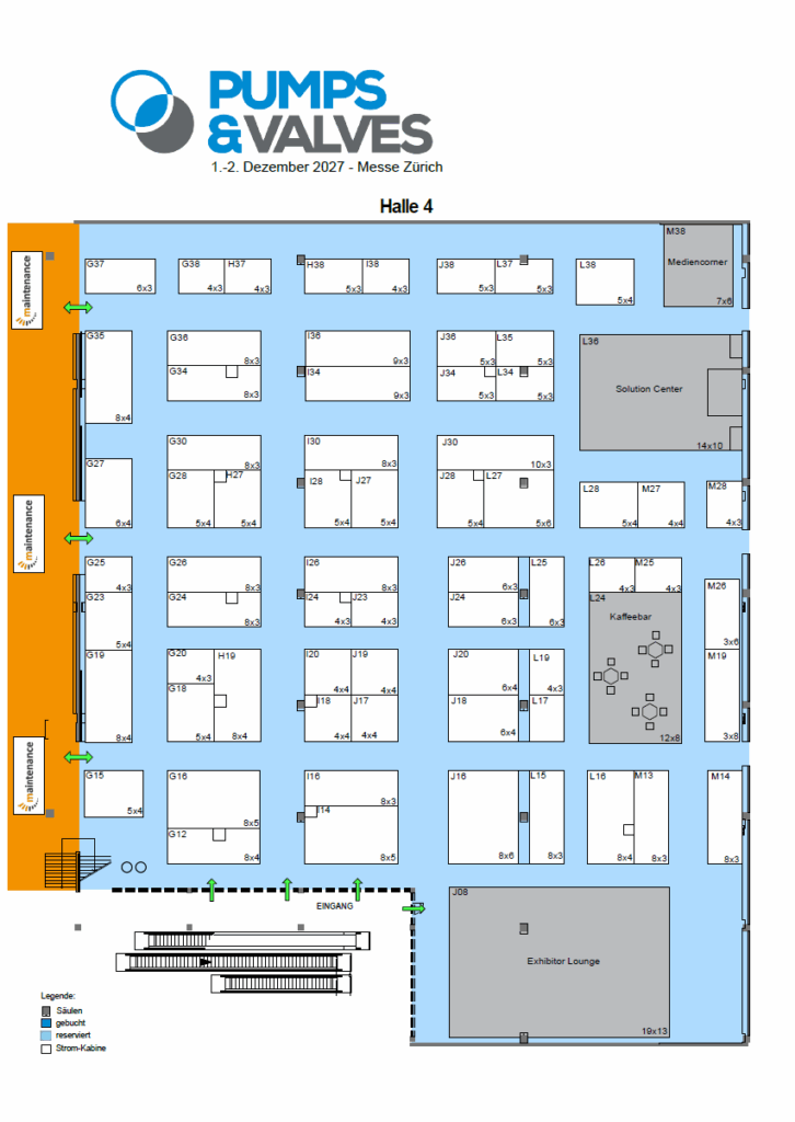 Hallenplan PUMPS & VALVES Fachmesse 2027