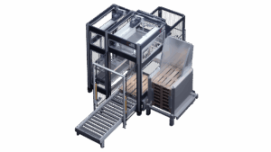 Der frei stehende Palettierer SINGEL von InterSystem verarbeitet einzelne Produktflüsse und stellt eine komplette Einheit dar.