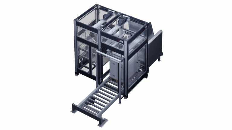 Der FLOW-Palettierer von InterSystem verarbeitet einzelne Produktflüsse und stellt eine komplette Einheit dar.