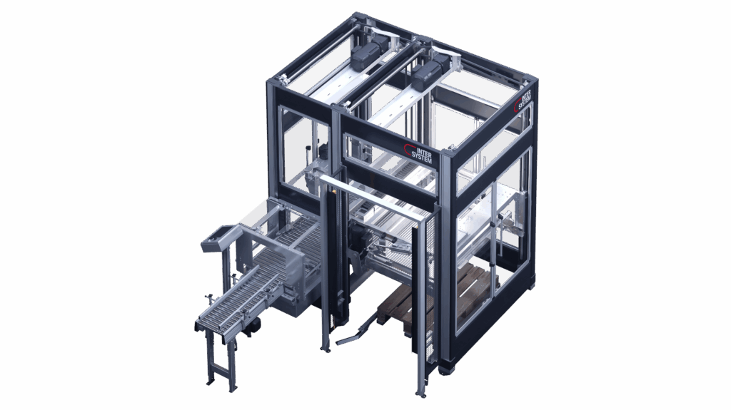 Der SEMI-Palettierer von InterSystem verarbeitet einzelne Produktflüsse und stellt eine komplette Einheit dar.