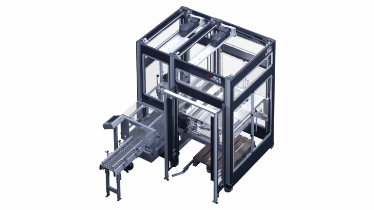 Der SEMI-Palettierer von InterSystem verarbeitet einzelne Produktflüsse und stellt eine komplette Einheit dar.