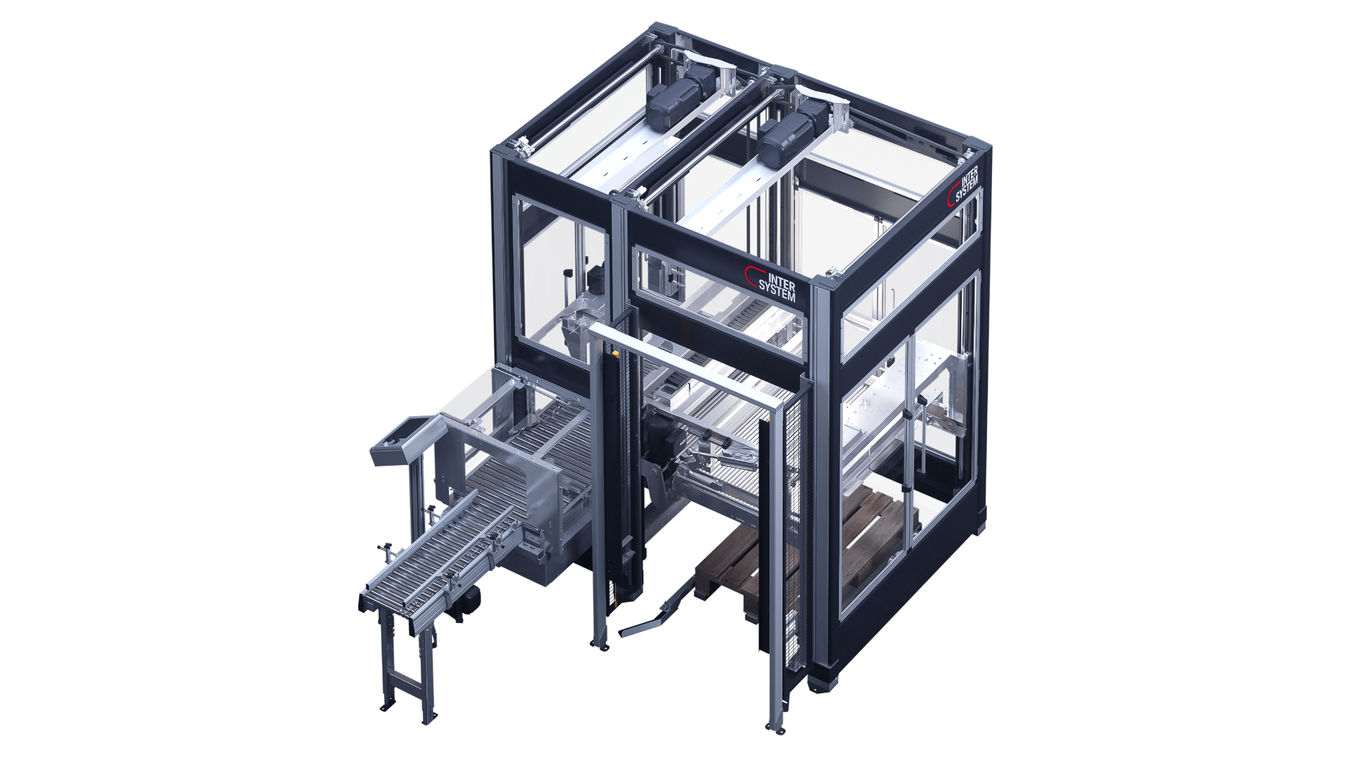 Der SEMI-Palettierer von InterSystem verarbeitet einzelne Produktflüsse und stellt eine komplette Einheit dar.