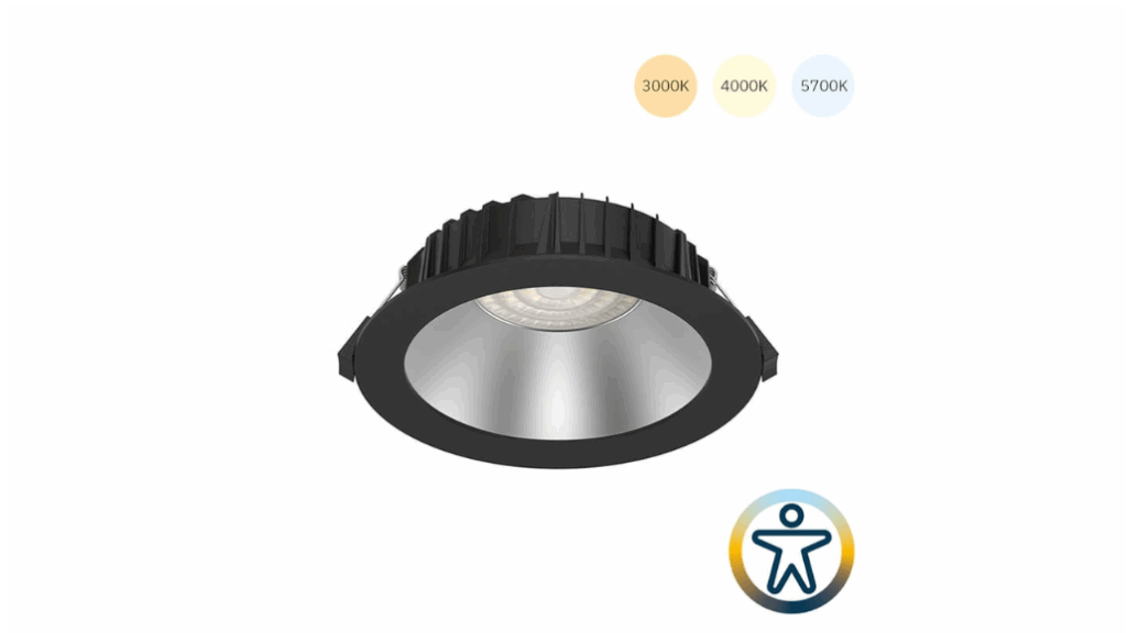 Downl refl. matt | Ø170mm | black | 3-CCT | 6~15W | EU plug