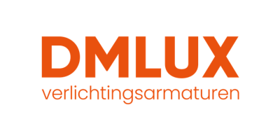 Oranje DMLUX-logo met tekst verlichtingsarmaturen