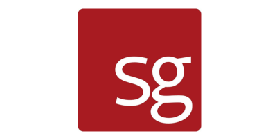Rood vierkant logo met witte letters Sg